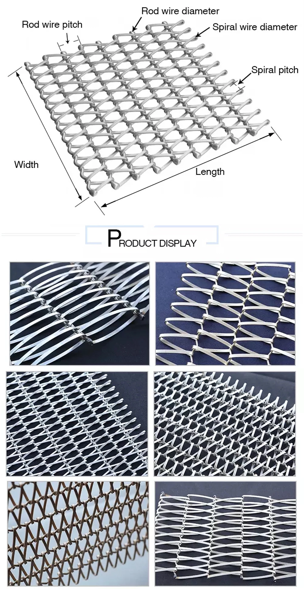Fil Mesh Conveyor Belt de la catégorie 304 comestible d'acier inoxydable pour la nourriture de congélateur
